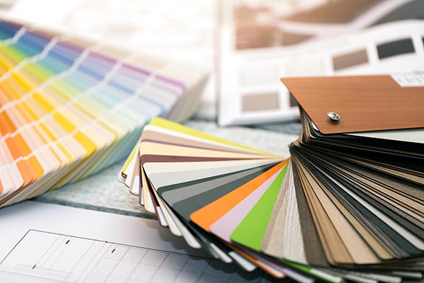 interior design – paint color and furniture material samples